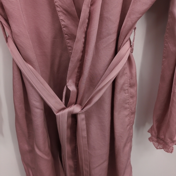 BHLDN Anthro Matine Robe Rose Pink Viscose Tie Waist Lace Trim Bride Soft Medium - Picture 8 of 10